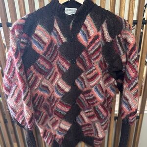 Susan Duckworth VTG All Wool Herringbone Pattern Multicolored Cardigan *READ